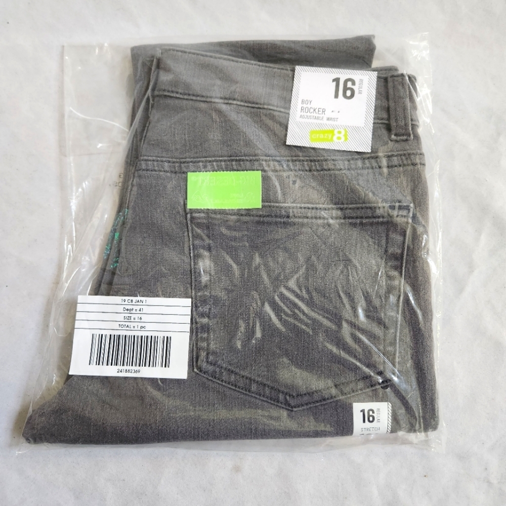 NEW Crazy 8 Boys Gray Wash Rocker Stretch Jeans, Size 16